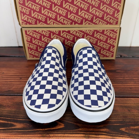 Vans Other - NIB Vans Classic Slip-On Color Theory Checkerboard Navy White Sneakers